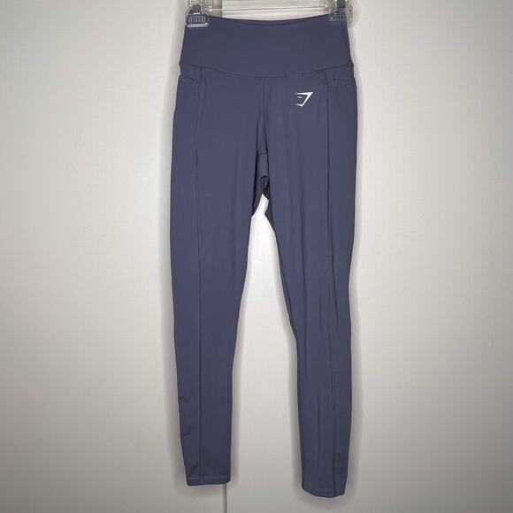 Gymshark Gray Blue Dry Moisture Management Leggings with Side Pockets XS - Picture 1 of 7